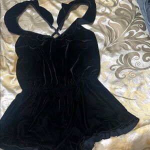 Victoria Secret Black Velvet Ruffle Romper Size S, will fit larger